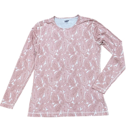 Lands End Womens Pajama Set Long Sleeve Top Pants Pink Paisley Print Size M - Picture 2 of 7